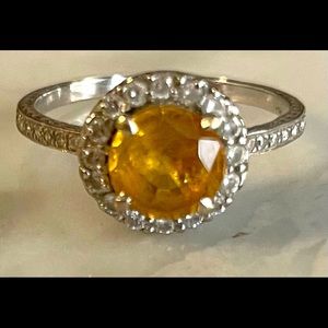 Yellow Sapphire & Diamond Platinum Engagement Ring